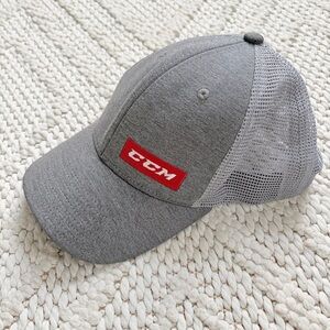 CCM Snap Back Heather Gray Hat Cap with Red Logo EUC